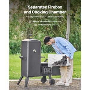 charcoal offset smoker, heavy duty steel bbq offset smoker with side firebox, movable outdoor barbecue smokers with 6 adjustable grates, thermometer & air vents for backyard patio party cooking