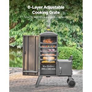 charcoal offset smoker, heavy duty steel bbq offset smoker with side firebox, movable outdoor barbecue smokers with 6 adjustable grates, thermometer & air vents for backyard patio party cooking