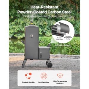 charcoal offset smoker, heavy duty steel bbq offset smoker with side firebox, movable outdoor barbecue smokers with 6 adjustable grates, thermometer & air vents for backyard patio party cooking