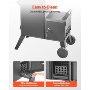 charcoal offset smoker, heavy duty steel bbq offset smoker with side firebox, movable outdoor barbecue smokers with 6 adjustable grates, thermometer & air vents for backyard patio party cooking