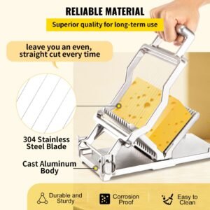cheese cutter with wire 1 cm & 2 cm cheeser butter cutting blade replaceable cheese slicer wire, aluminum alloy commercial cheese slicer with 304 stainless steel wire kitchen cooking baking tool