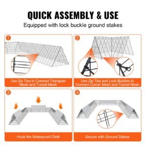 chicken tunnels, 236.2 x 157.5 x 24.2 inch(lxwxh) chicken tunnels for yard, portable chicken tunnels for outside with corner frames, 2 sets, suitable for chickens, ducks, rabbits
