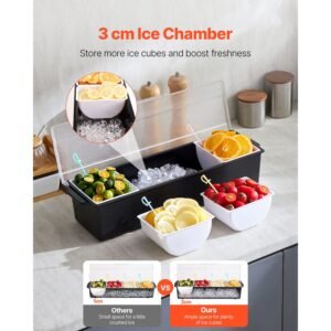 chilled condiment server, 4 compartment ice cooled condiment serving container, chilled garnish tray bar caddy with lid, for bartending & serving taco, salad, fruit, home & restaurant supplies
