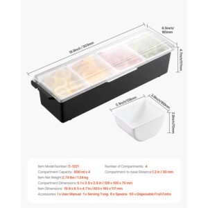 chilled condiment server, 4 compartment ice cooled condiment serving container, chilled garnish tray bar caddy with lid, for bartending & serving taco, salad, fruit, home & restaurant supplies