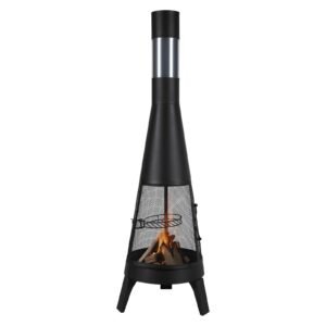 chiminea, 20 inch outdoor wood burning firepit, conical fireplace for bbq & warming, outside wooden fire pit with grill mesh, chimney coat & rustproof chiminea lid, for patio, garden, backyard