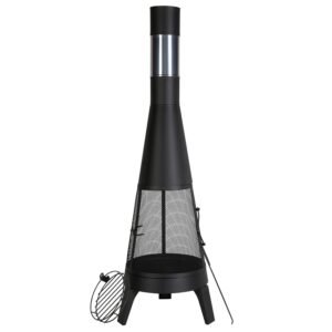 chiminea, 20 inch outdoor wood burning firepit, conical fireplace for bbq & warming, outside wooden fire pit with grill mesh, chimney coat & rustproof chiminea lid, for patio, garden, backyard