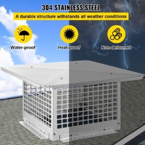 chimney cap, 13" x 13" flue caps, 304 stainless steel fireplace chimney cover, adjustable metal spark arrestor with bolts screws, mesh chimney flue cover for outside existing clay flue tile