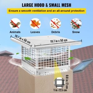 chimney cap, 13" x 13" flue caps, 304 stainless steel fireplace chimney cover, adjustable metal spark arrestor with bolts screws, mesh chimney flue cover for outside existing clay flue tile