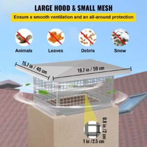 chimney cap, 8" x 13" flue caps, 304 stainless steel fireplace chimney cover, adjustable metal spark arrestor with bolts screws, mesh chimney flue cover for outside existing clay flue tile