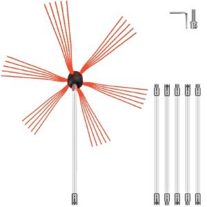 chimney sweep kit 20ft length, chimney brush kit with 6 nylon flexible rods, rotary chimney cleaning kit driven by drill, chimney cleaning tool kits for sweeping fireplace flue