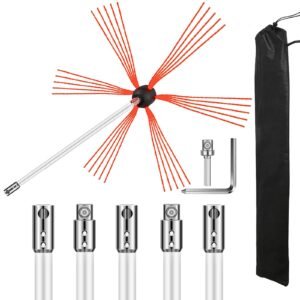 chimney sweep kit 20ft length, chimney brush kit with 6 nylon flexible rods, rotary chimney cleaning kit driven by drill, chimney cleaning tool kits for sweeping fireplace flue