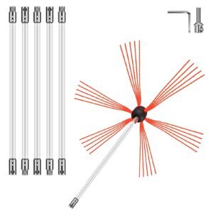 Chimney Sweep Kit 20FT Length, Chimney Brush Kit with 6 Nylon Flexible Rods, Rotary Chimney Cleaning Kit Driven by Drill, Chimney Cleaning Tool Kits for Sweeping Fireplace Flue