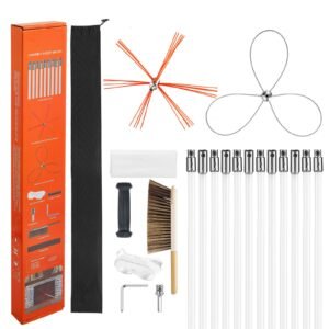 Chimney Sweep Kit, 39 ft Maximum Extendable Length Chimney Brush, Chimney Cleaner Sweeper with Dual Brush Heads & Bristle Replacements, Fireplace Cleaning Tool for Square, Rectangle Chimneys