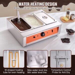 chocolate tempering machine, 26.5 lbs 3 tanks chocolate melting pot temp control 86 185 f, 1500w stainless steel electric commercial food warmer for chocolate/milk/cream melting and heating