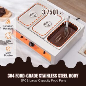 chocolate tempering machine, 26.5 lbs 3 tanks chocolate melting pot temp control 86 185 f, 1500w stainless steel electric commercial food warmer for chocolate/milk/cream melting and heating