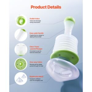 choking rescue device, portable airway clear anti choking suction device with 2 multi size masks and 1 storage bag, first aid kit for removing blocked objects, for home, school, travel