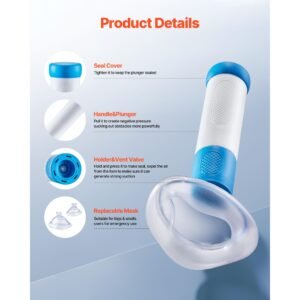 choking rescue device, portable airway clear anti choking suction device with 4 multi size masks and 1 storage bag, first aid kit for removing blocked objects, for home, school, travel