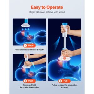 choking rescue device, portable airway clear anti choking suction device with 4 multi size masks and 1 storage bag, first aid kit for removing blocked objects, for home, school, travel
