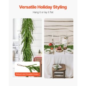 christmas garland, 5 ft realistic norfolk pine garland, evergreen real touch artificial faux greenery garlands, for holiday indoor outdoor xmas decoration on table, mantel, and fireplace