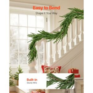 christmas garland, 5 ft realistic norfolk pine garland, evergreen real touch artificial faux greenery garlands, for holiday indoor outdoor xmas decoration on table, mantel, and fireplace