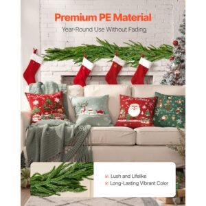 christmas garland, 6 ft realistic norfolk pine garland, evergreen real touch artificial faux greenery garlands, for holiday indoor outdoor xmas decoration on table, mantel, and fireplace