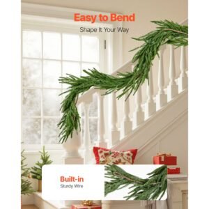 christmas garland, 6 ft realistic norfolk pine garland, evergreen real touch artificial faux greenery garlands, for holiday indoor outdoor xmas decoration on table, mantel, and fireplace