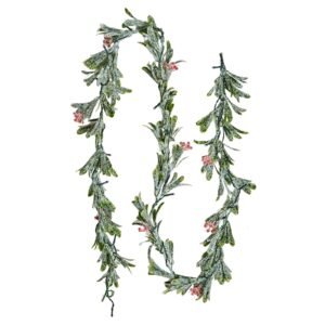 christmas garland, 6.6 ft realistic greenery decorated with vines, olive leaves, and berries, evergreen faux garlands with light string for indoor outdoor xmas decoration on mantel fireplace