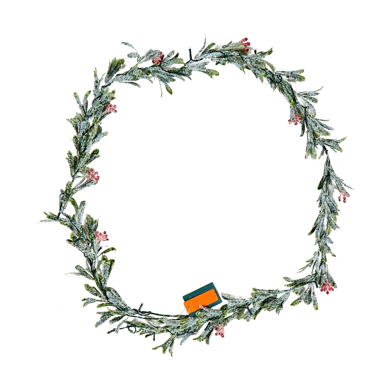 christmas garland, 6.6 ft realistic greenery decorated with vines, olive leaves, and berries, evergreen faux garlands with light string for indoor outdoor xmas decoration on mantel fireplace