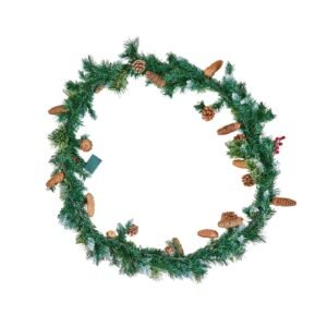 Christmas Garland, 9-Ft Artificial Christmas Garland with Light String, Faux Greenery Decoration with Berry Clusters, Pine Needles, Pine Cones, Realistic Xmas Collection for Mantel & Fireplace