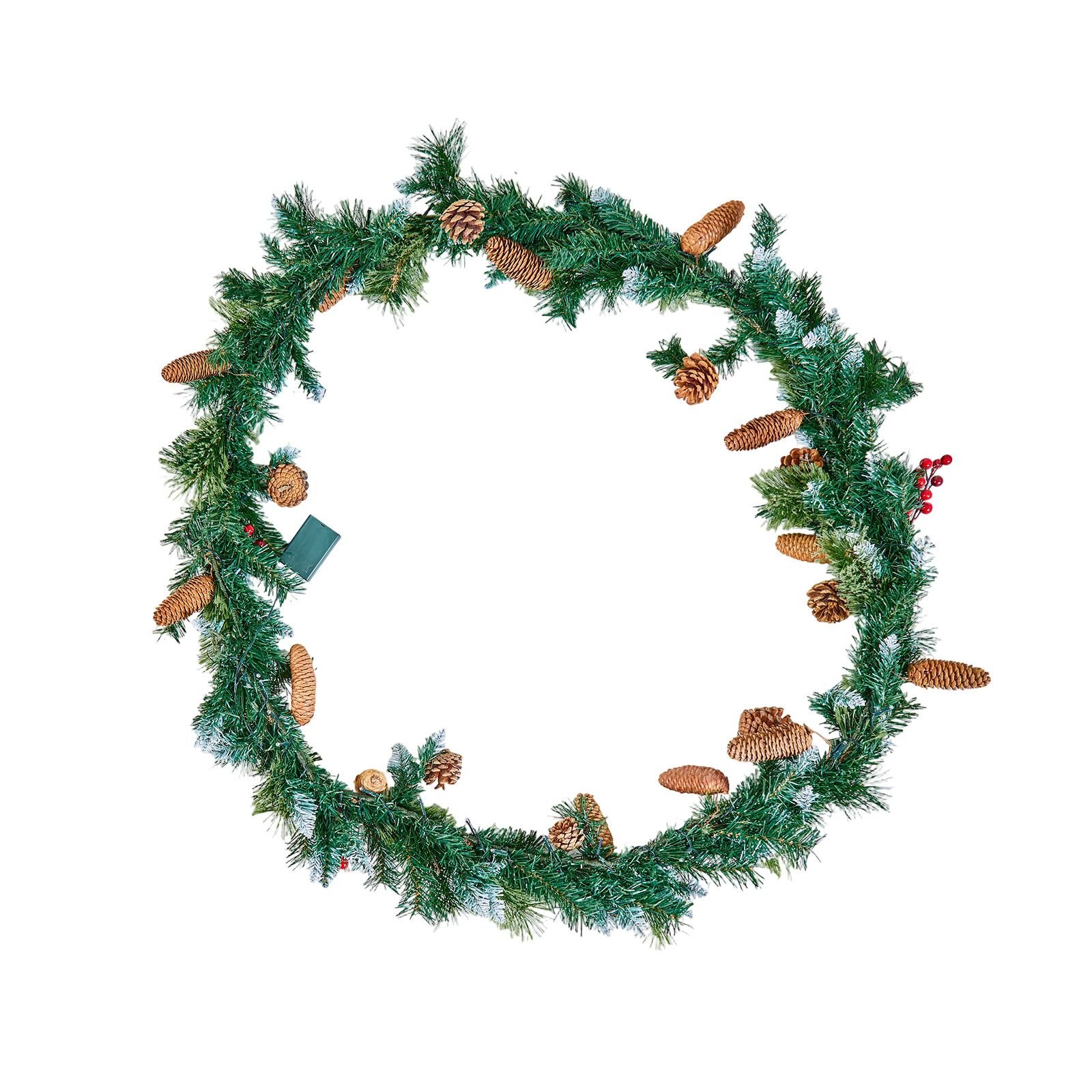 christmas garland, 9 ft artificial christmas garland with light string, faux greenery decoration with berry clusters, pine needles, pine cones, realistic xmas collection for mantel & fireplace
