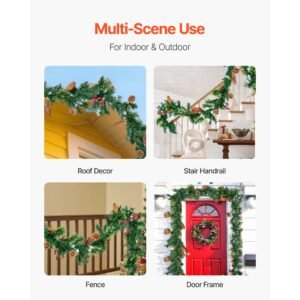 christmas garland, 9 ft artificial christmas garland with light string, faux greenery decoration with berry clusters, pine needles, pine cones, realistic xmas collection for mantel & fireplace