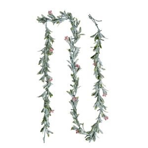 christmas garland, 9 ft realistic greenery decorated with vines, olive leaves, and berries, evergreen faux garlands with light string for indoor outdoor xmas decoration on mantel fireplace