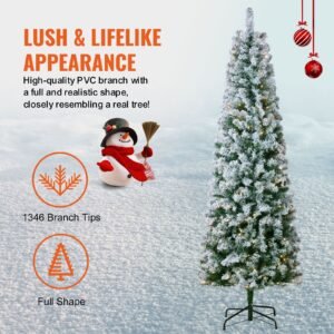 christmas tree, 6.5ft prelit flocked artificial tree, full holiday xmas tree with 250 white led lights, 814 branch tips, metal base for home party office decoration