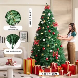 christmas tree, 7.5ft artificial xmas tree, full holiday decor tree with 1346 branch tips and metal base for home party office decoration