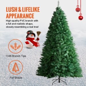 christmas tree, 7.5ft artificial xmas tree, full holiday decor tree with 1346 branch tips and metal base for home party office decoration