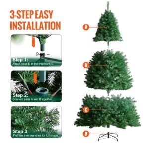 christmas tree, 7.5ft artificial xmas tree, full holiday decor tree with 1346 branch tips and metal base for home party office decoration