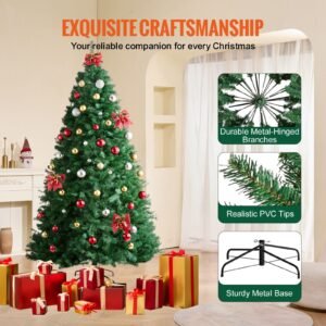 christmas tree, 7.5ft artificial xmas tree, full holiday decor tree with 1346 branch tips and metal base for home party office decoration