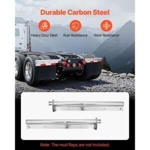 chrome straight spring loaded mud flap hangers, 1 1/8" bolt spacing mudflap hangers for semi trucks, 1 pair heavy duty semi truck mud flap hanger set with reflective strips, silver