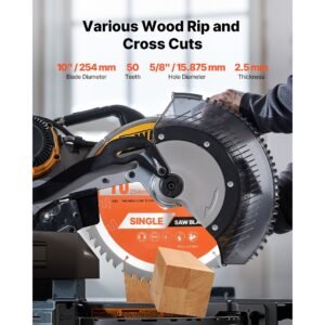 circular saw blade, 10 inch diameter, 50 sharp alloy teeth, 5/8 inch arbor, fine finish, wood cutting blade for circular saw, with noise reducing heat vents, for cutting plywood, osb, hardwood