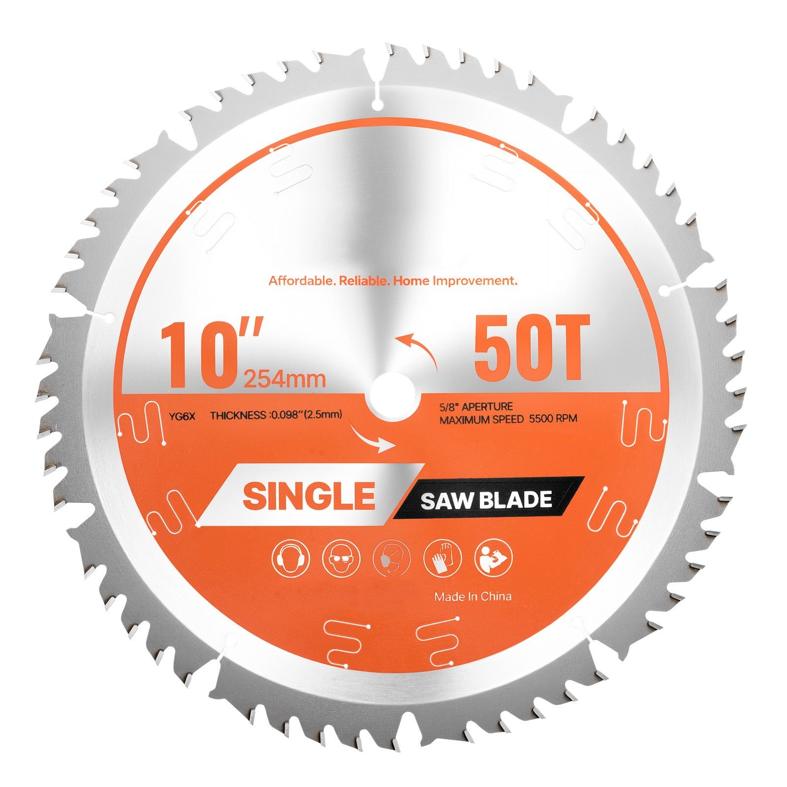 circular saw blade, 10 inch diameter, 50 sharp alloy teeth, 5/8 inch arbor, fine finish, wood cutting blade for circular saw, with noise reducing heat vents, for cutting plywood, osb, hardwood
