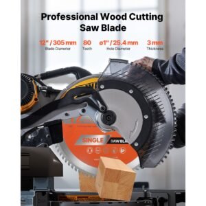 circular saw blade, 12 inch diameter, 80 sharp alloy teeth, 1 inch arbor, fine finish, wood cutting blade for circular saw, with noise reducing heat vents, for cutting plywood, osb, hardwood