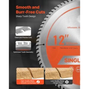 circular saw blade, 12 inch diameter, 80 sharp alloy teeth, 1 inch arbor, fine finish, wood cutting blade for circular saw, with noise reducing heat vents, for cutting plywood, osb, hardwood