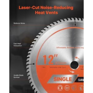 circular saw blade, 12 inch diameter, 80 sharp alloy teeth, 1 inch arbor, fine finish, wood cutting blade for circular saw, with noise reducing heat vents, for cutting plywood, osb, hardwood
