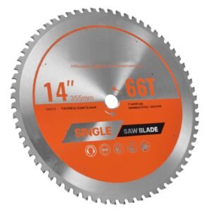 circular saw blade, 14 inch diameter, 66 sharp alloy teeth, 1 inch arbor, fine finish, metal cutting blade for circular saw, with noise reducing heat vents, for cutting steel and aluminum