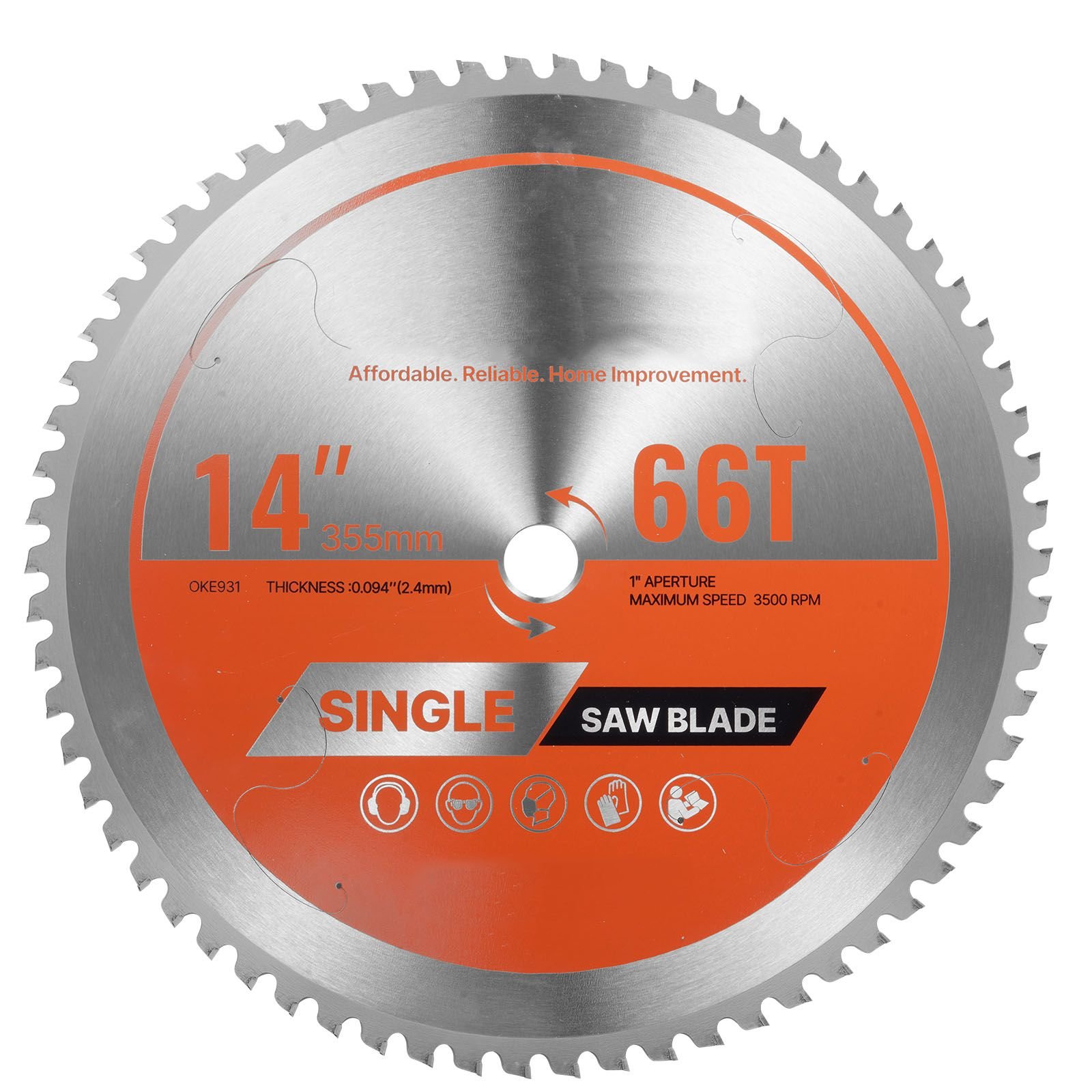 circular saw blade, 14 inch diameter, 66 sharp alloy teeth, 1 inch arbor, fine finish, metal cutting blade for circular saw, with noise reducing heat vents, for cutting steel and aluminum