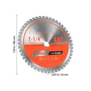 circular saw blade, 7 1/4 inch diameter, 48 sharp alloy teeth, 5/8 inch arbor, fine finish, metal cutting blade for circular saw, with noise reducing heat vents, for cutting steel and aluminum