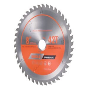 circular saw blade, 8 inch diameter, 42 sharp alloy teeth, 1 inch arbor, fine finish, wood cutting blade for circular saw, with noise reducing heat vents, for cutting plywood, osb, and hardwood