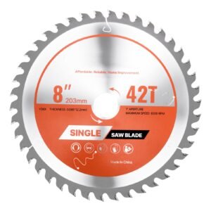 circular saw blade, 8 inch diameter, 42 sharp alloy teeth, 1 inch arbor, fine finish, wood cutting blade for circular saw, with noise reducing heat vents, for cutting plywood, osb, and hardwood