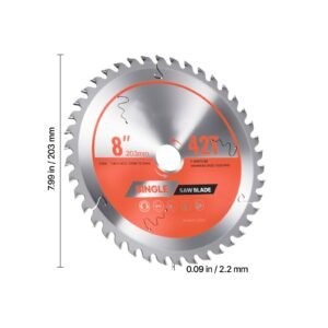circular saw blade, 8 inch diameter, 42 sharp alloy teeth, 1 inch arbor, fine finish, wood cutting blade for circular saw, with noise reducing heat vents, for cutting plywood, osb, and hardwood
