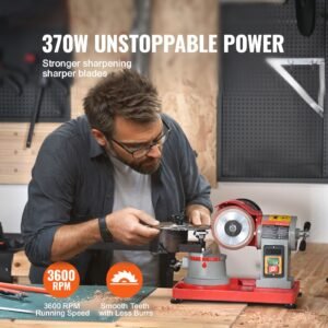 circular saw blade sharpener, 370w 3600rpm rotary angle mill grinder, saw blade grinding sharpening machine with 6 saw centerings, 5 inch grinding wheel for carbide tipped saw blades